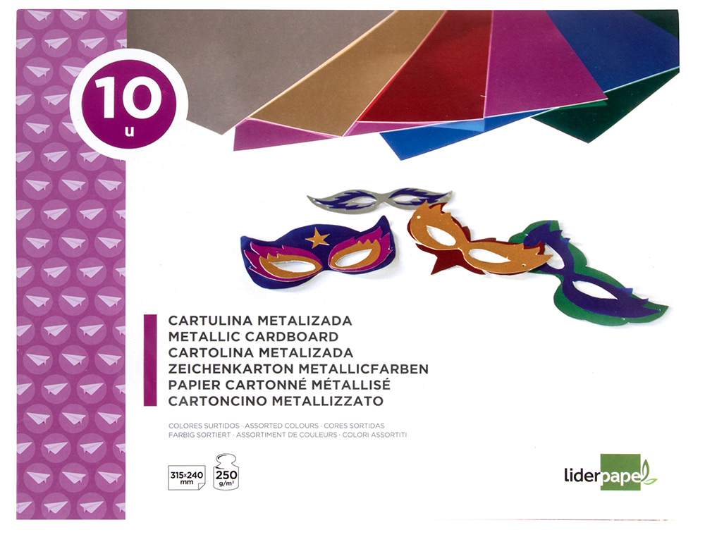Bloco de trabalhos Liderpapel. Cartolina metalizada. 10 folhas, cores sortidas. 210 x 297 mm ( Imagem 2 de 7 ) - Preview