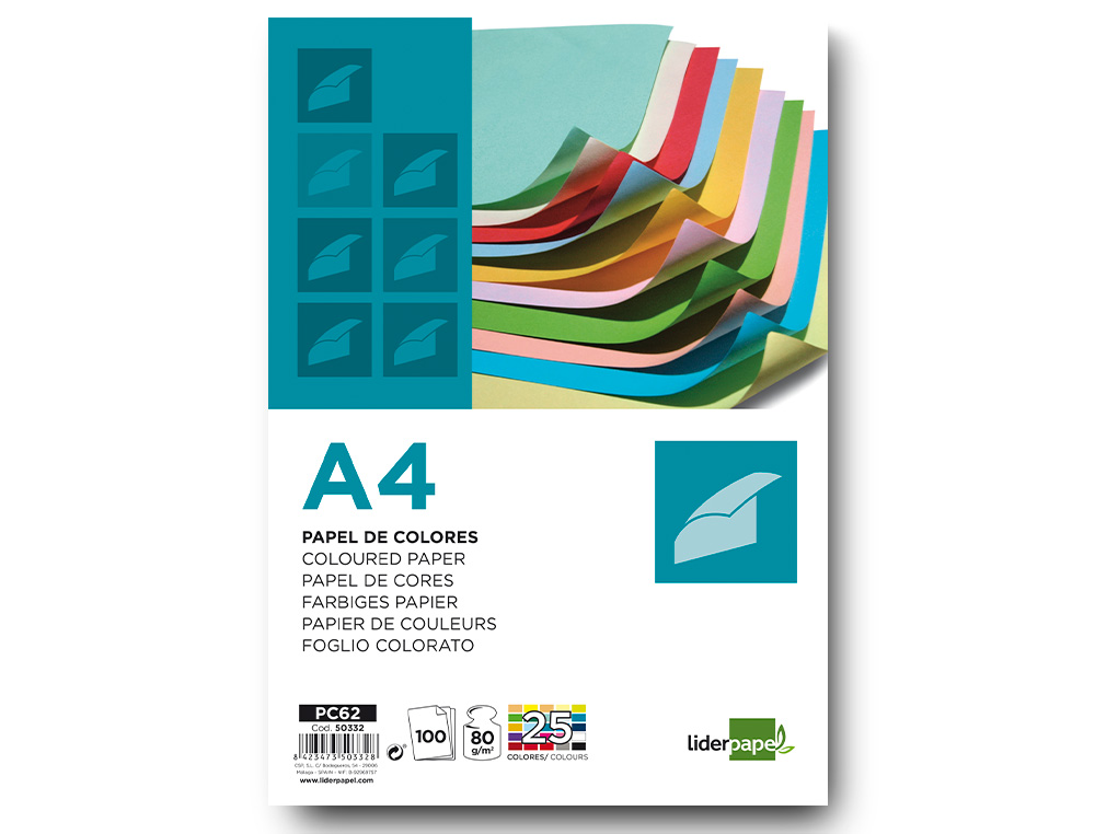 Papel de cor liderpapel din a4 80 gr pack de 100 folhas 25 cores sortidas ( Imagem 5 de 17 ) - Preview