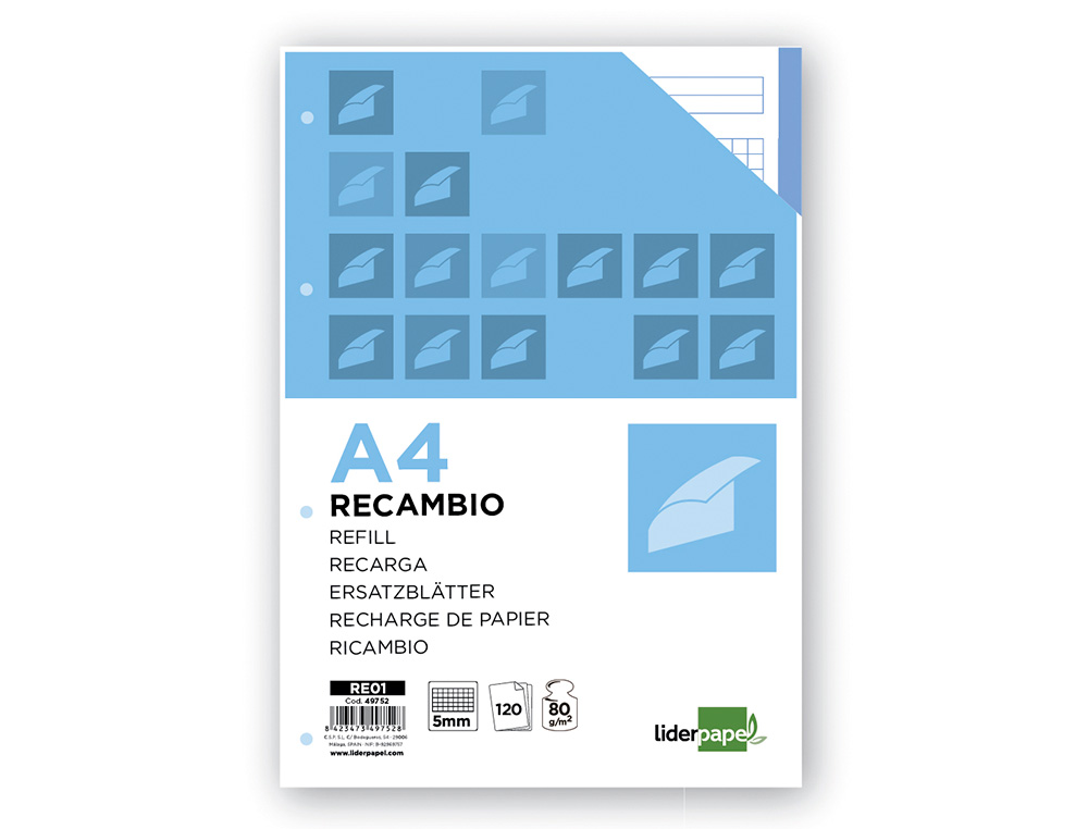 Recarga liderpapel din a4 120 f quadricula de 5 mm margem com bandas 5 cores papel de 70 gr ( Imagem 5 de 12 ) - Preview