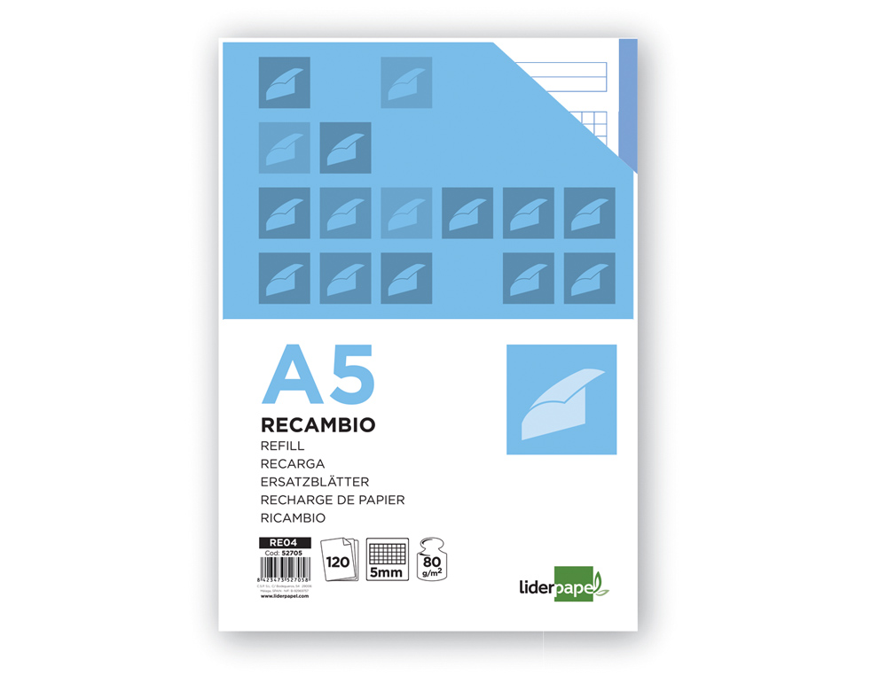 Recarga liderpapel din a5 120+20 f quadriculado 5 mm 6 furos sem margem bandas 5 cores papel 70 gr ( Imagem 3 de 11 ) - Preview