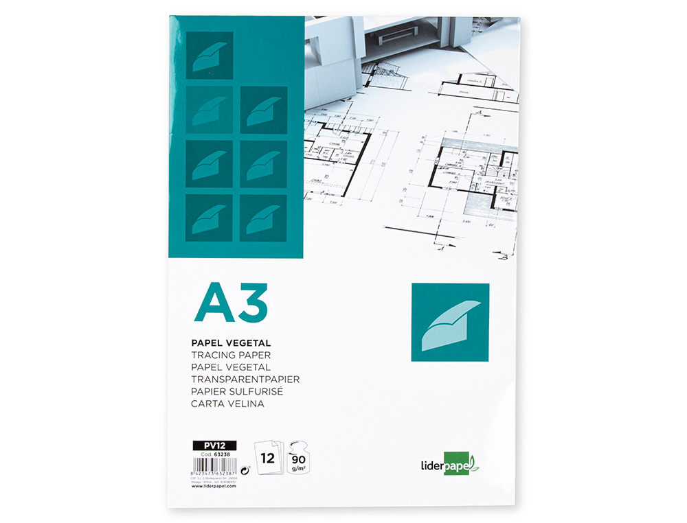 Bloco De Papel Vegetal- Liderpapel - Dim A3, 297x420mm, 90 gr, bolsa de 12 folhas ( Imagem 2 de 6 ) - Preview