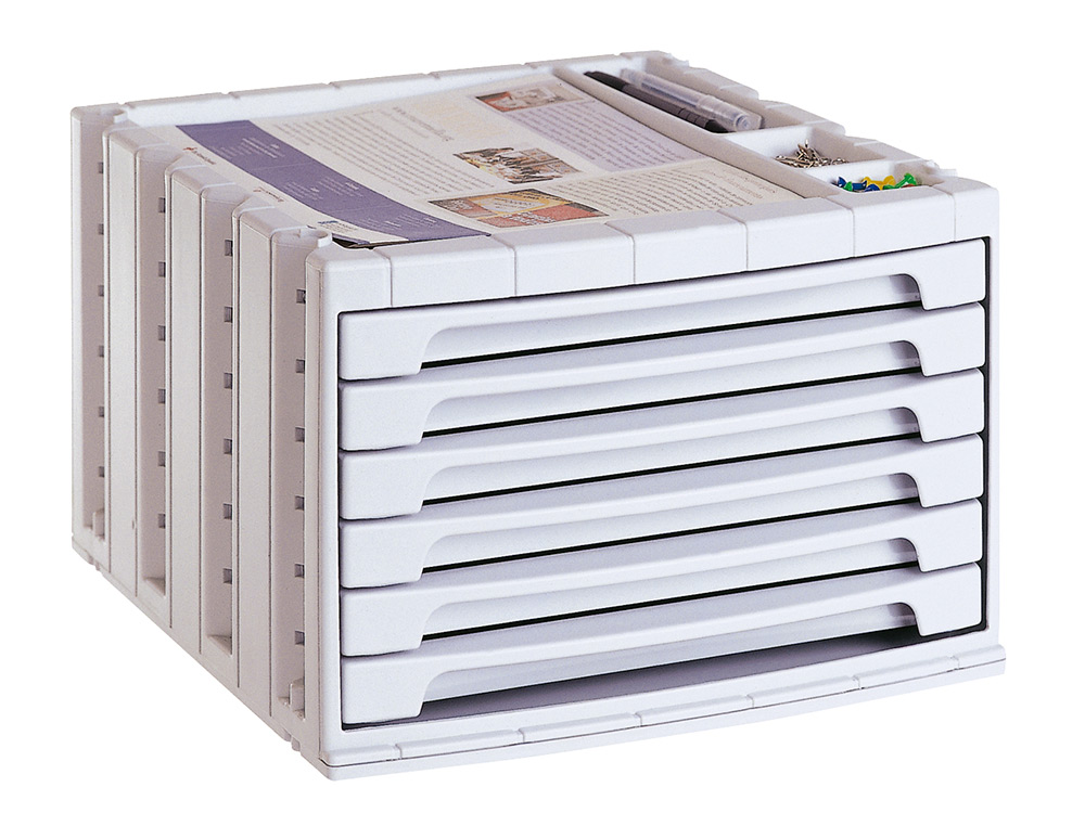 Bloco classificador de secretaria liderpapel 6 gavetas cinza opaco 370x305x215 mm espaco organizacao superior ( Imagem 2 de 6 ) - Preview