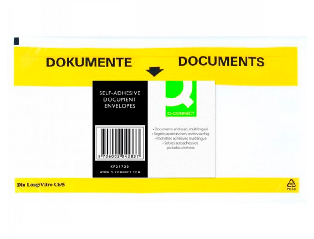 Envelope autoadesivo q-connect porta documentos multilingue 225x122 mm janela transparente pack de 100 unidades ( Imagem 4 de 10 ) - Preview
