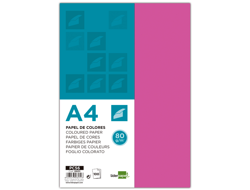 Papel de cor liderpapel din a4 pack 100 folhas fucsia ( Imagem 4 de 8 ) - Preview