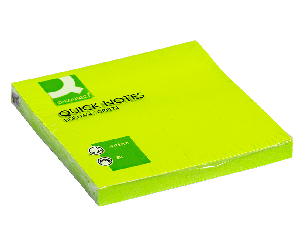 Bloco de notas adesivas q-connect verde fluorescente 75 x 75 mm ( Imagem 3 de 6 ) - Preview