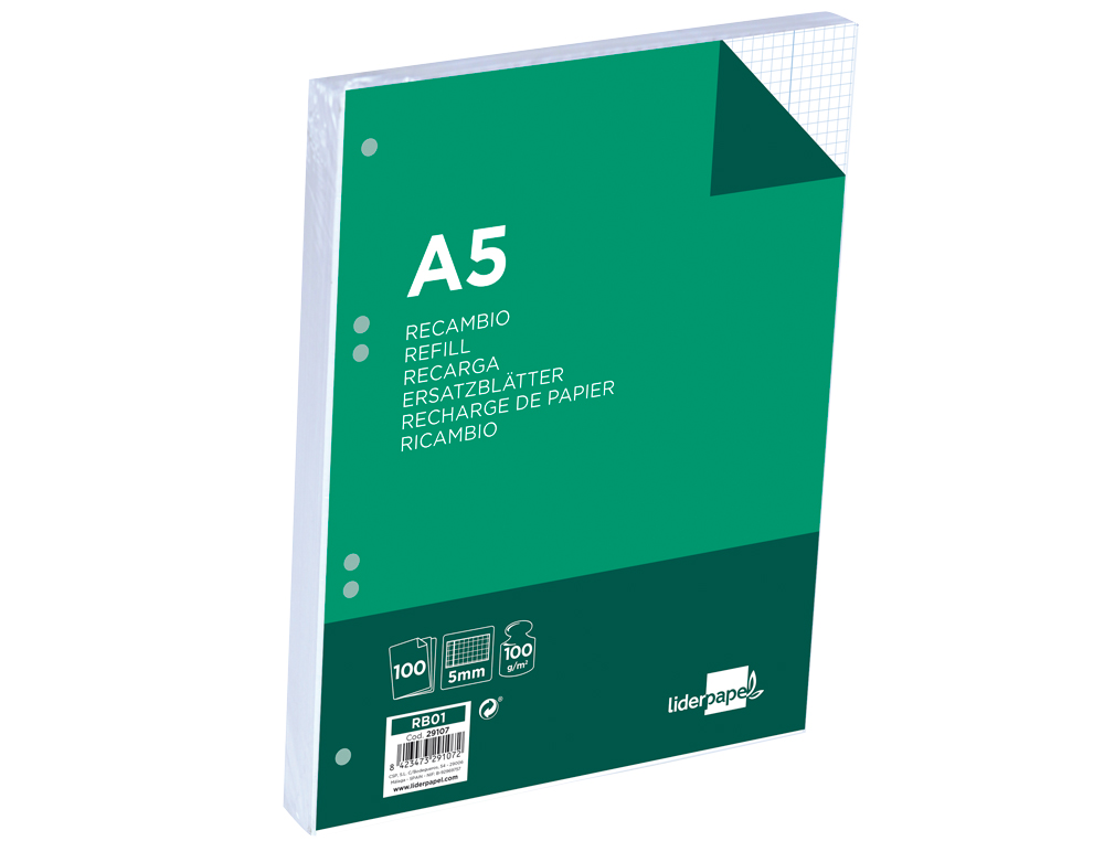 Recarga liderpapel din a5 100 f 100 gr quadriculado ( Imagem 3 de 8 ) - Preview