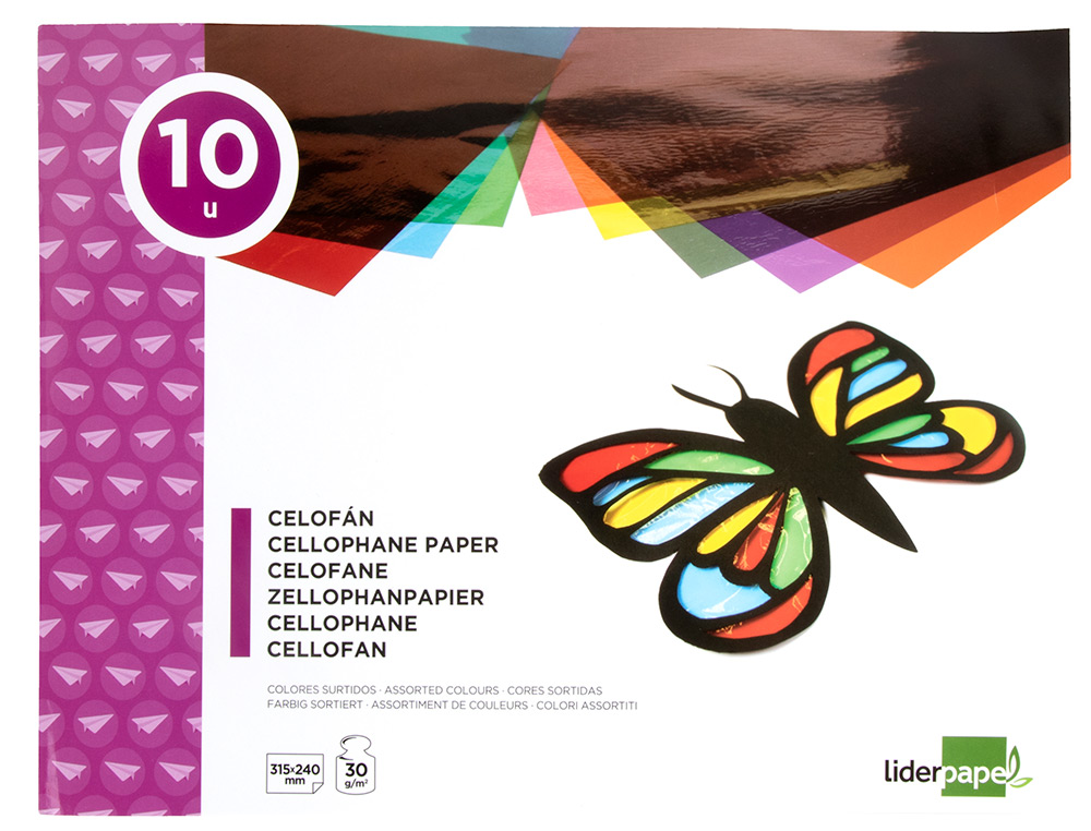 Bloco trabalhos manuais liderpapel celofane folio 10 folhas sortido (10 unidades) ( Imagem 2 de 8 ) - Preview