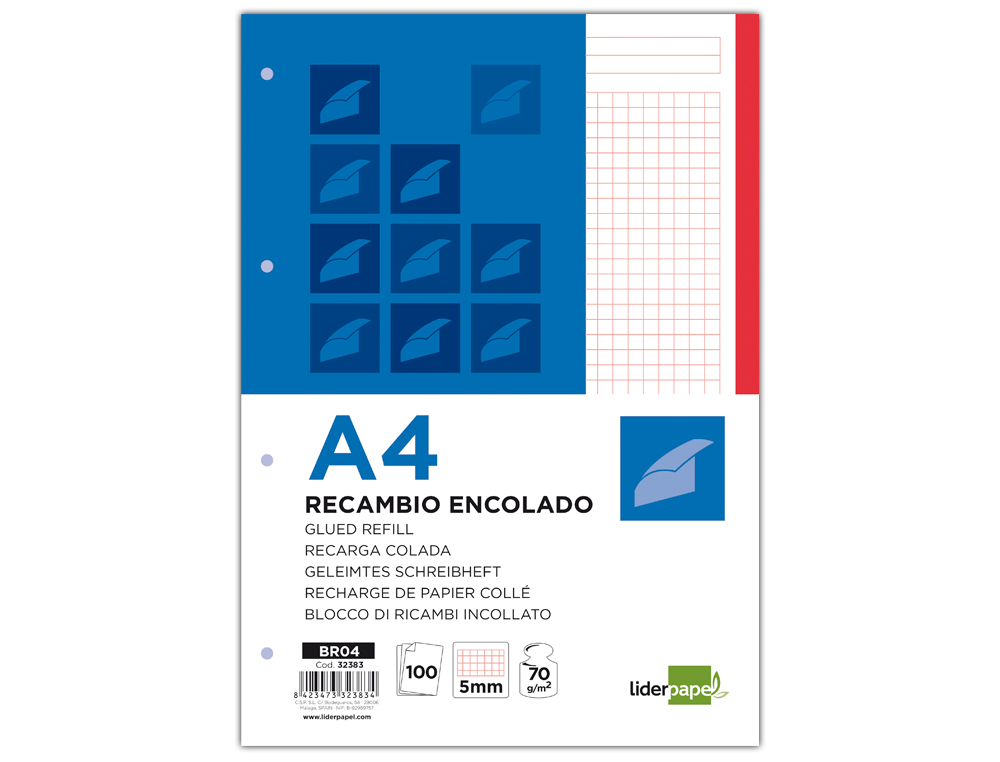 Bloco/recarga liderpapel colado din a4 100 f vermelho (5 unidades) ( Imagem 2 de 2 ) - Preview