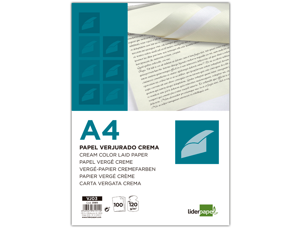 Papel verge liderpapel din a4 120 gr creme pack de 100 folhas ( Imagem 4 de 11 ) - Preview