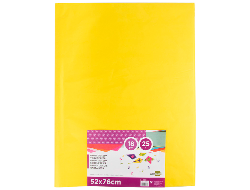 Papel seda liderpapel 52 x 76 cm 18 gr amarelo pack 25 folhas ( Imagem 2 de 7 ) - Preview
