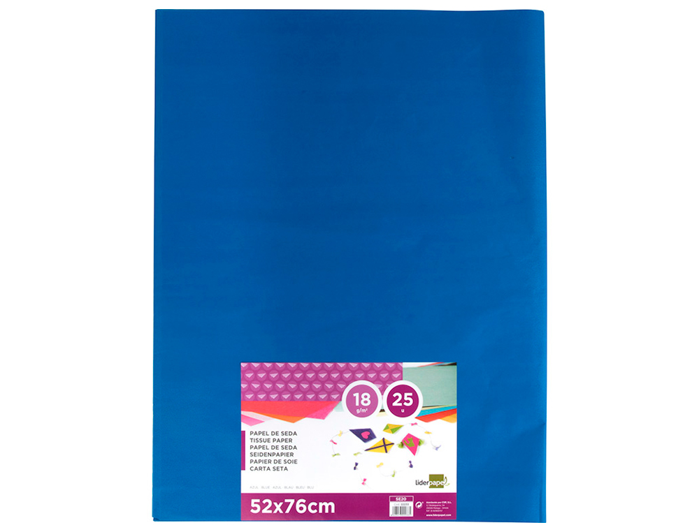 Papel seda liderpapel 52 x 76 cm 18 gr azul pack 25 folhas ( Imagem 2 de 7 ) - Preview