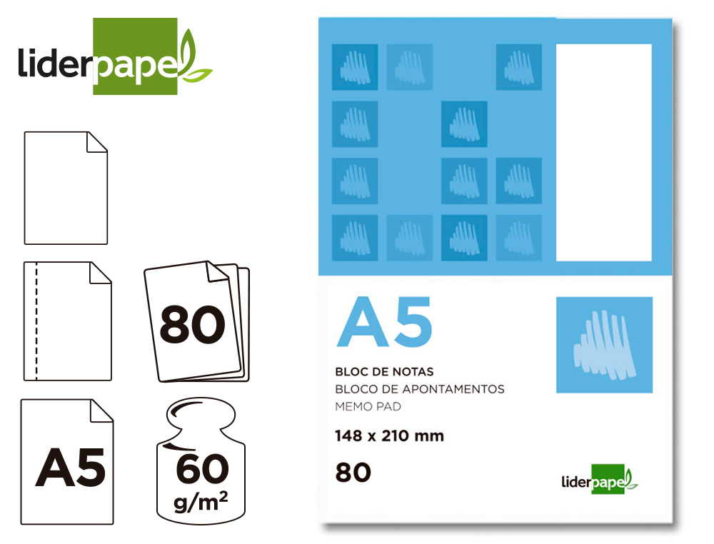 Bloco de apontamentos liderpapel din a5 80 f liso ( Imagem 4 de 4 ) - Preview