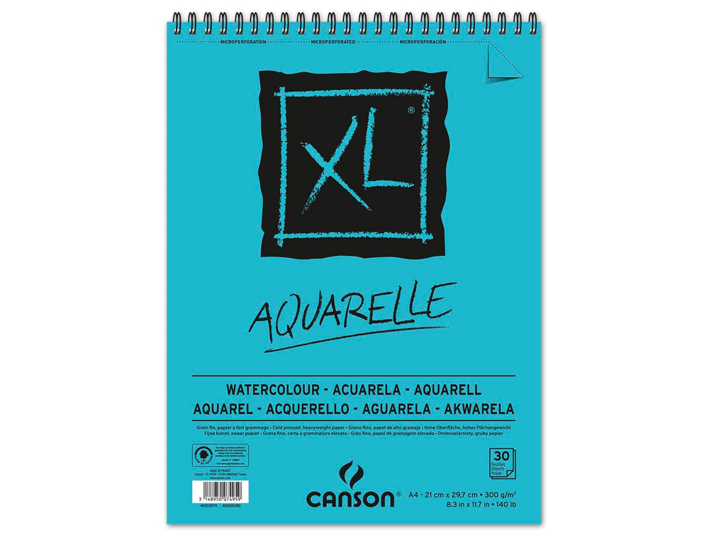Bloco De Desenho Aguarela Canson - XL Aquarelle Grano Fino - DIN  A3 Microperfurado Espiral 29,7x42 cm 30 Folhas 300 gr ( Imagem 3 de 4 ) - Preview