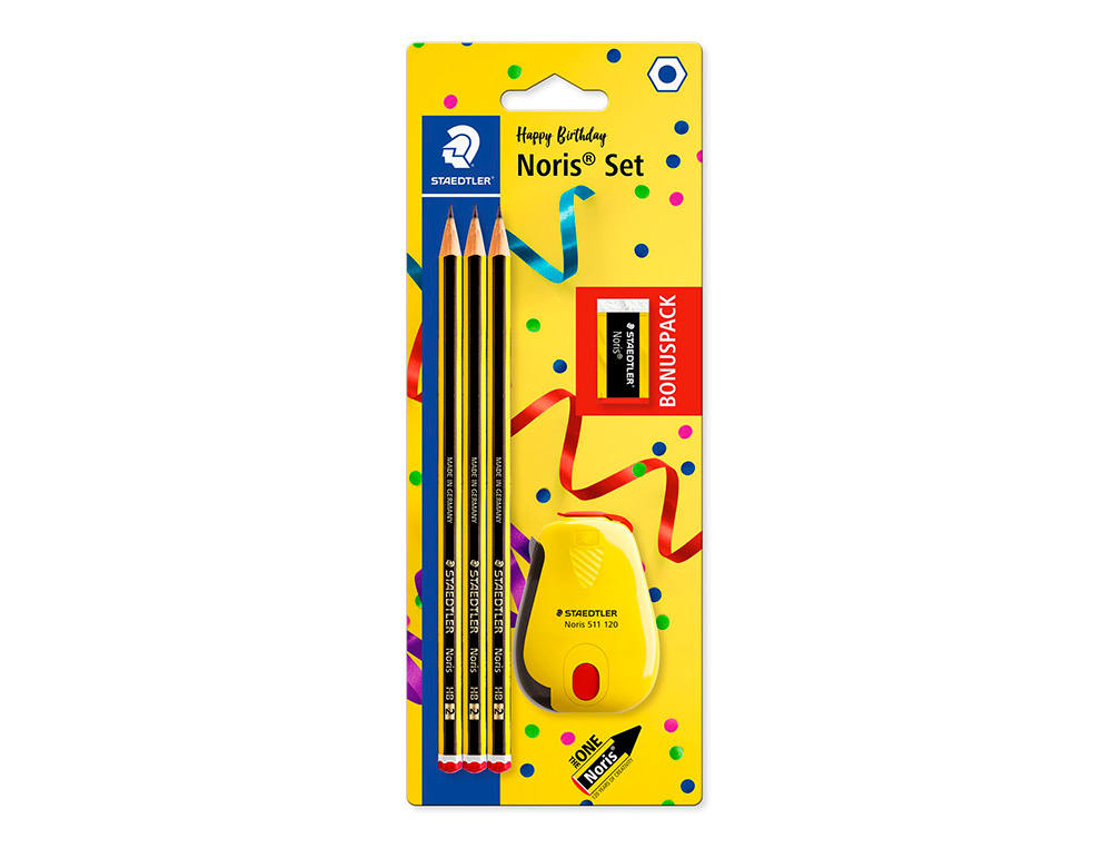 Lapices de grafito staedtler noris n.2 hb blister promocional 120 anivers de 3 uds + afilalapiz con deposito ( Imagem 2 de 6 ) - Preview