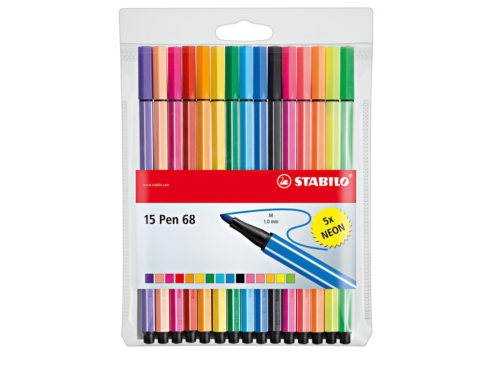 Estojo de Marcadores Stabilo Aguarelavel Pen 68 - 10 Cores Standard + 5 Cores Neon ( Imagem 4 de 5 ) - Preview