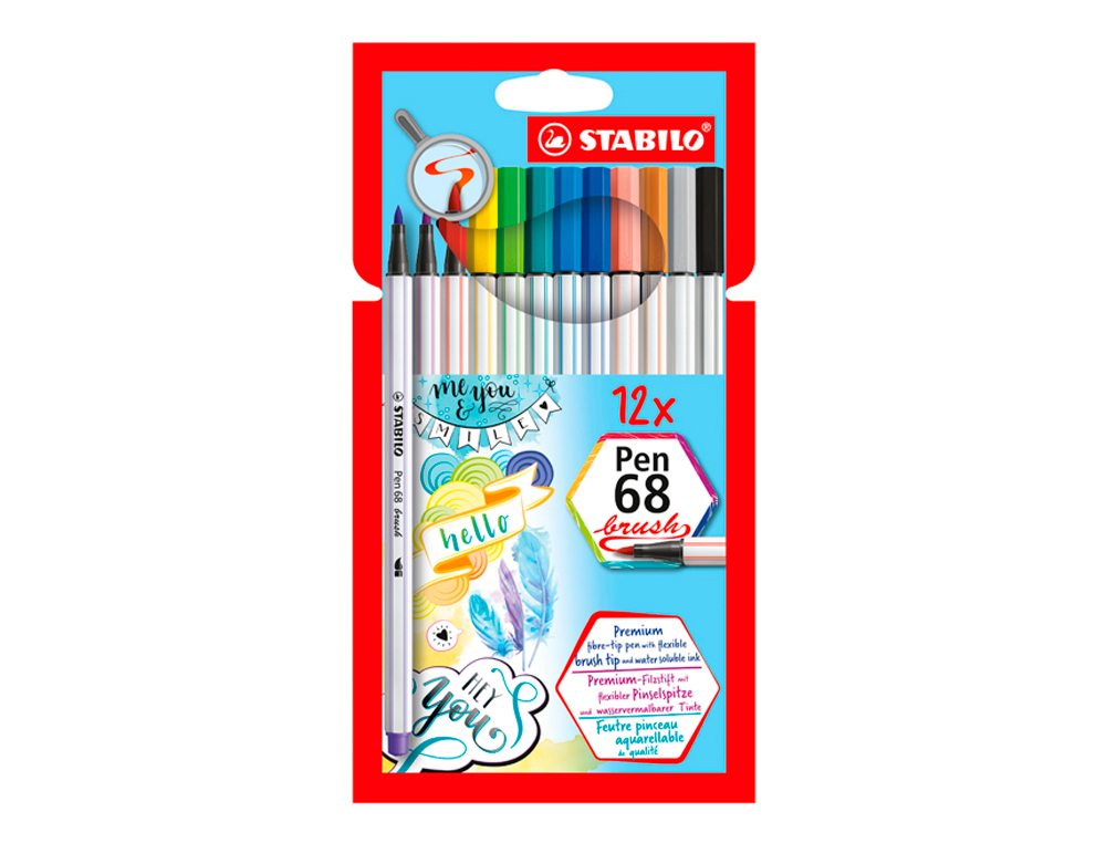 Estojo de Marcadores Stabilo Aguareláveis - Pen 68 Brush, Ponta Pincel, 12 Cores Sortidas ( Imagem 5 de 13 ) - Preview