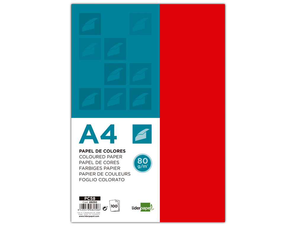 Papel de cor Liderpapel Din A4 - Pack 100 Folhas - Vermelho ( Imagem 4 de 8 ) - Preview