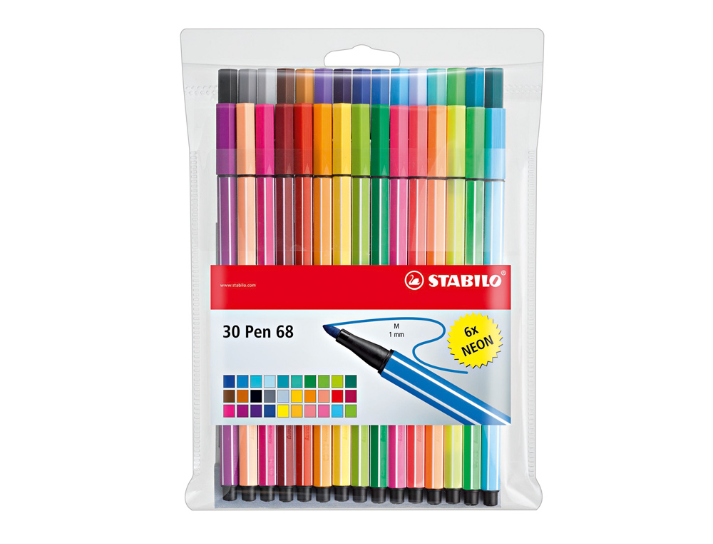 Marcador stabilo aguarelavel pen 68 estojo de 24 cores standard + 6 cores neon ( Imagem 4 de 8 ) - Preview