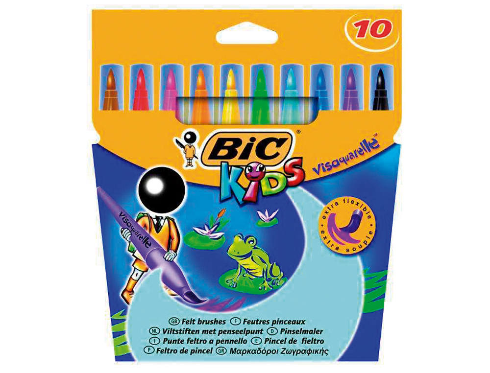 Marcador bic kids vis aquarelle estojo de 10 cores ponta pincel tinta à base de água ( Imagem 2 de 2 ) - Preview