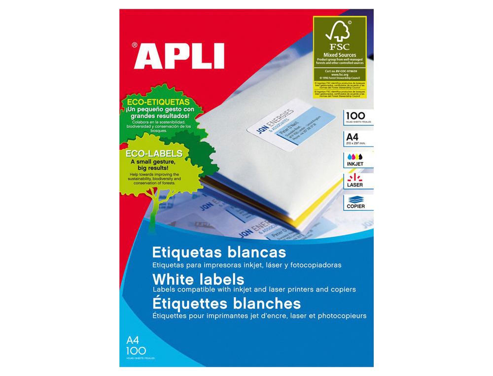 Etiqueta adhesiva apli 2423 tamanho 199,6x144,5 mm fotocopiadora laser ink-jet caixa com 100 folhas din a4 ( Imagem 2 de 6 ) - Preview