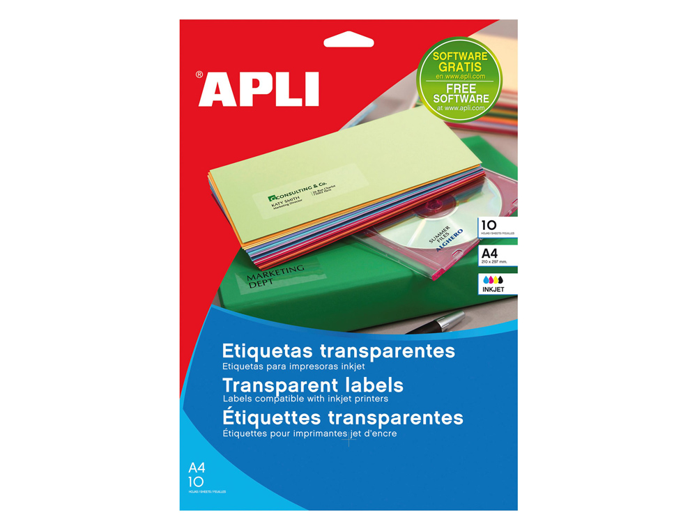 Etiquetas adesivas apli de poliester para impressora tinteiro 210x297 mm carteiras de 10 folhas ( Imagem 2 de 3 ) - Preview