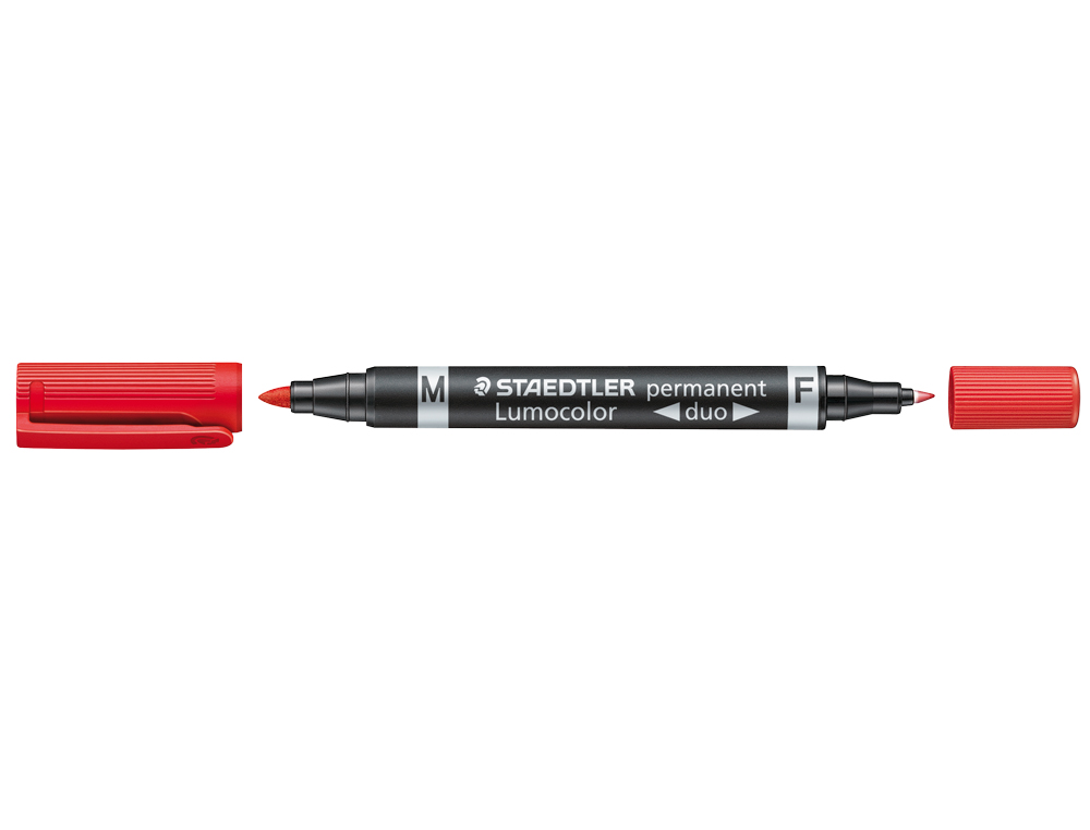 Marcador staedtler lumocor permanente duo 348 vermelho ponta f 0,6 mm ponta m 1,5 mm ( Imagem 2 de 4 ) - Preview