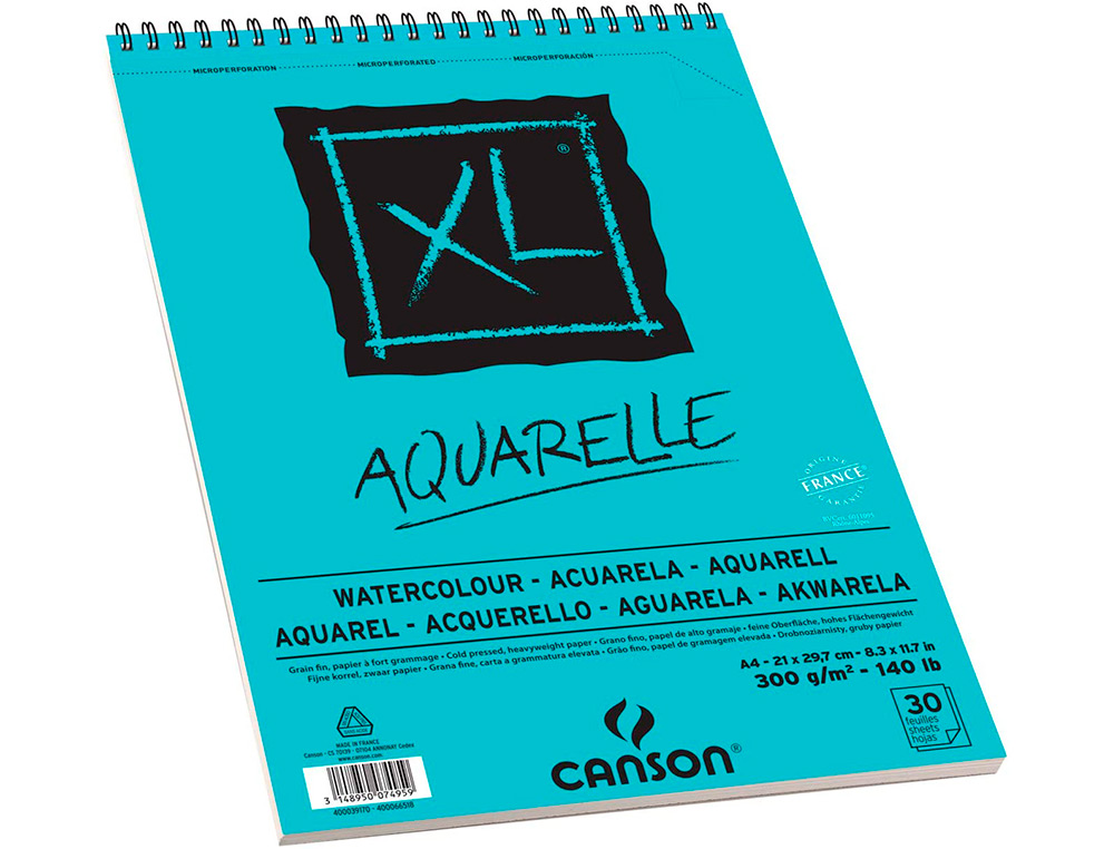 Bloco De Desenho Aguarela Canson Xl Aquarelle Grano Fino Din A4 Microperfurado Espiral 21x297 1141