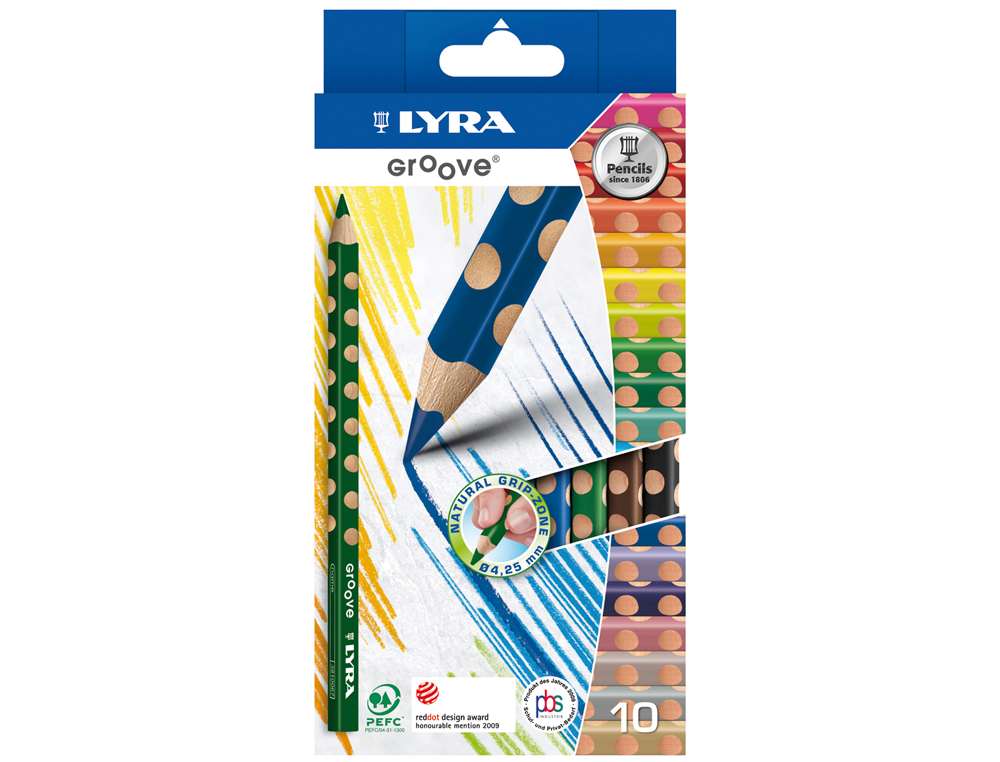 Lápis de Cores Lyra Groove Triangular. Minas de 4,25 mm. Caixa de 5 cores ( Imagem 3 de 3 ) - Preview