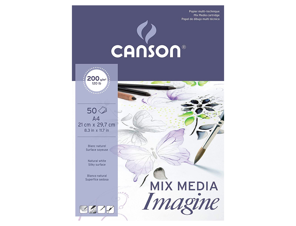 Bloco de Desenho Multitecnicas Canson Imagine Din A4 Colado Liso 21x29,7 cm 50 Folhas 200 gr ( Imagem 4 de 6 ) - Preview