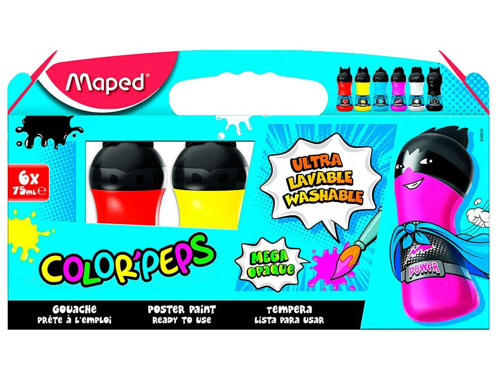 Guache maped color peps ultra lavavel caixa de 6 cores sortidas primarios 75 ml ( Imagem 2 de 3 ) - Preview