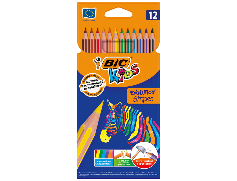 Lápis de Cor Bic Evolution Stripes Caixa de 12 Cores Sortidas ( Imagem 2 de 2 ) - Preview