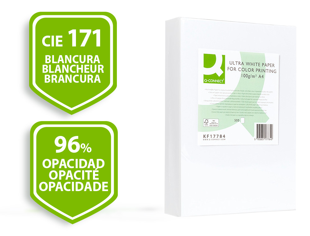 Papel fotocopia ultra white q-connect din a4 100 gr pack de 500 folhas ( Imagem 2 de 9 ) - Preview