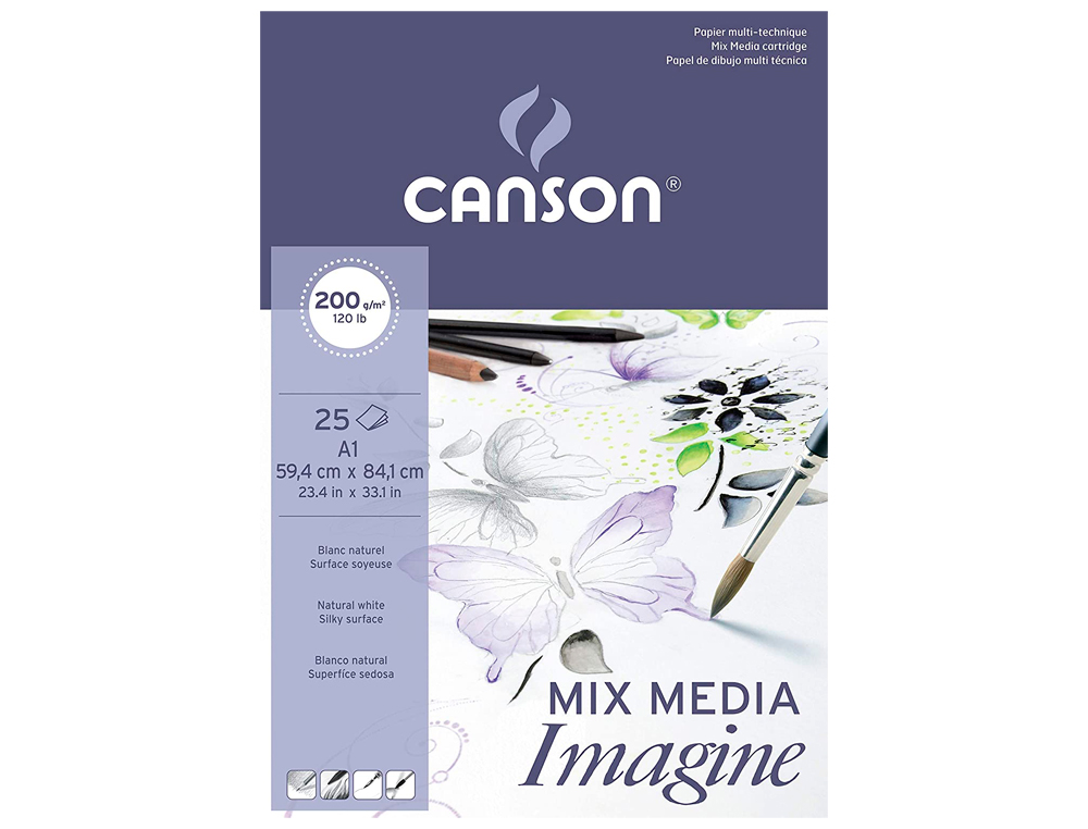 Bloco de desenho multitecnicas canson imagine din a1 colado liso 59,4x84,1 cm 25 folhas 200 gr ( Imagem 2 de 3 ) - Preview