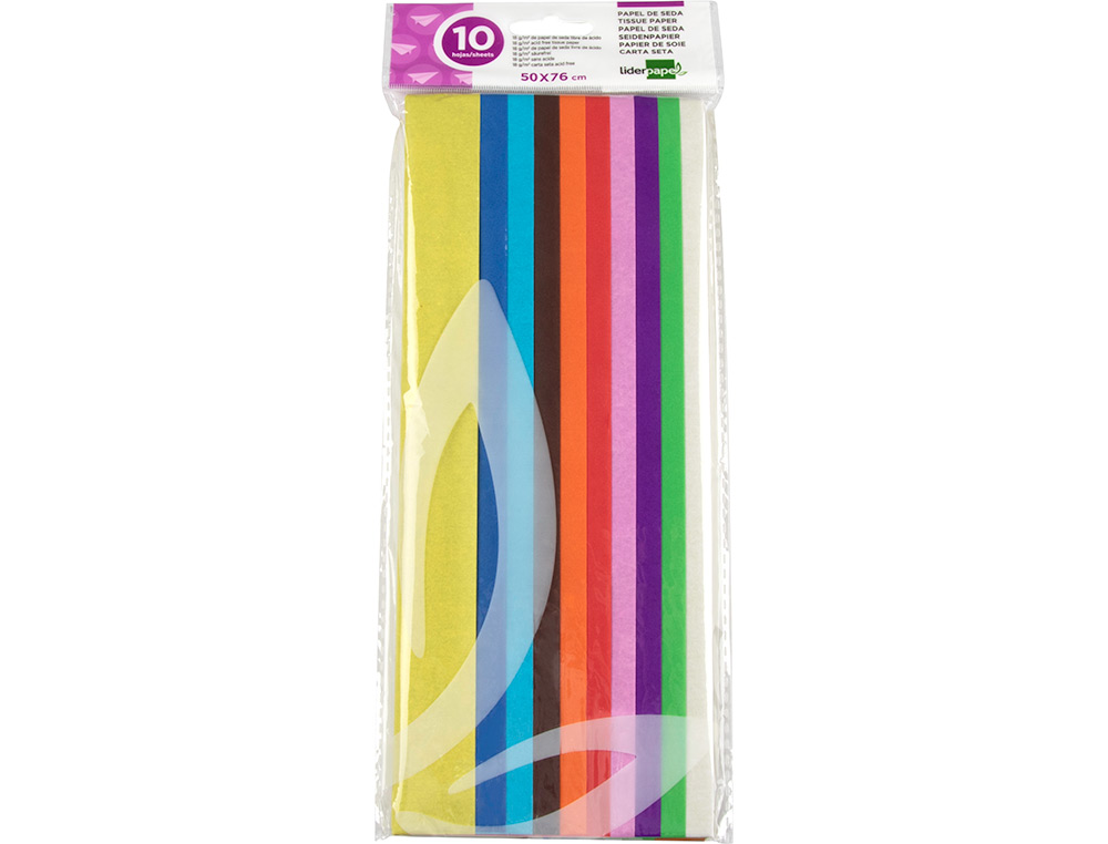 Papel Seda Liderpapel 52 x 76 cm 18 gr Pack 10 Folhas Cores Sortidas ( Imagem 2 de 11 ) - Preview