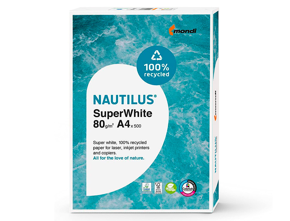 Papel fotocopia nautilus superwhite 100% reciclado din a4 80 gr pack de 500 folhas ( Imagem 2 de 7 ) - Preview