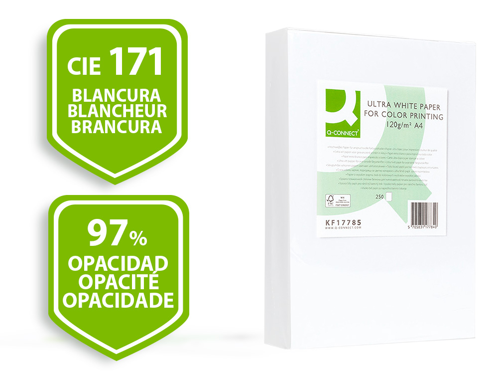 Papel fotocopia ultra white q-connect din a4 120 gr pack de 250 folhas ( Imagem 2 de 15 ) - Preview