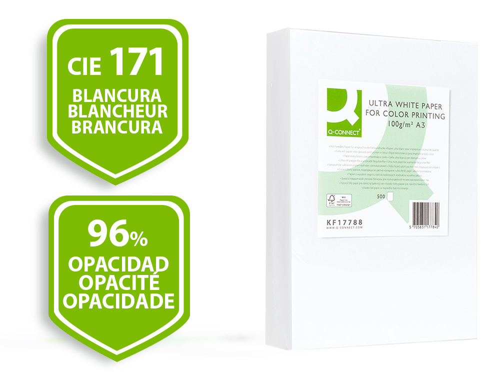 Papel fotocopia ultra white q-connect din a3 100 gr pack de 500 folhas ( Imagem 2 de 15 ) - Preview