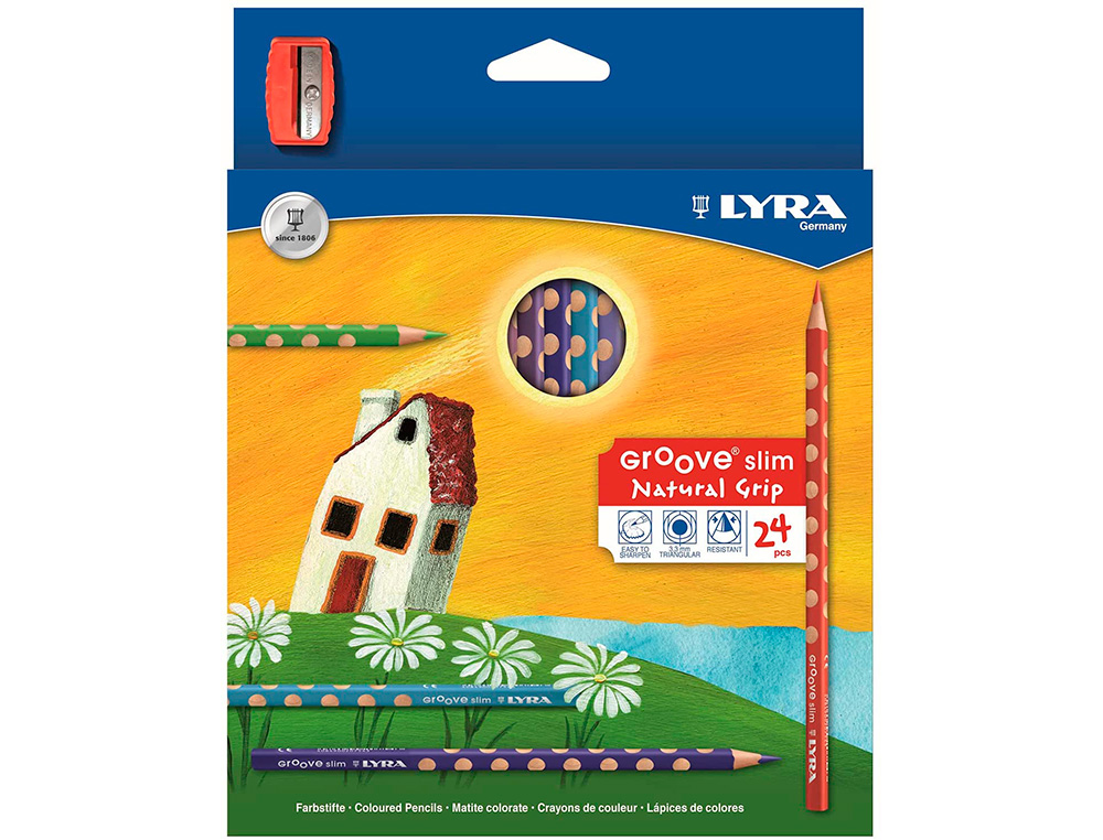 Lapis de cores lyra groove slim triangular minas de 3,3 mm caixa de 24 cores + apara lapis ( Imagem 2 de 4 ) - Preview