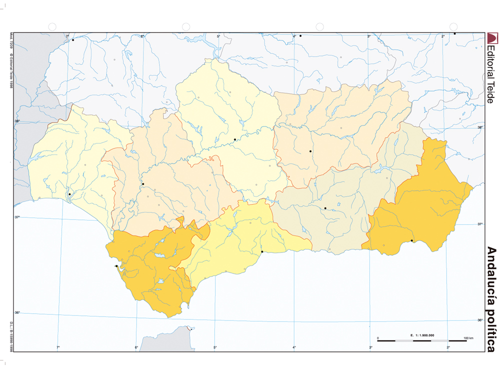 Mapa mudo color andalucia -politico (100 unidades) ( Imagem 2 de 2 ) - Preview