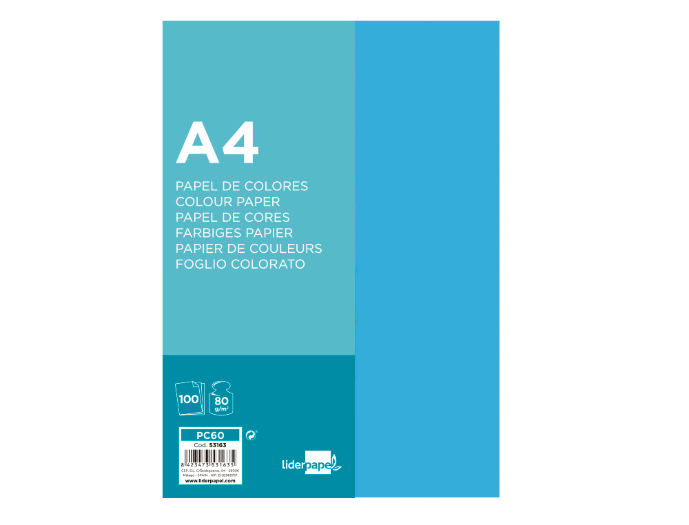 Papel de cor liderpapel din a4 80 gr turquesa resma de 100 folhas ( Imagem 3 de 10 ) - Preview