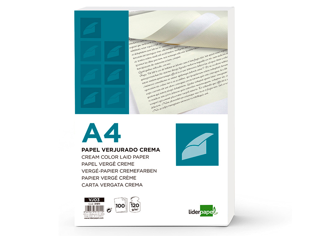 Papel verge liderpapel din a4 120 gr creme pack de 100 folhas ( Imagem 3 de 11 ) - Preview