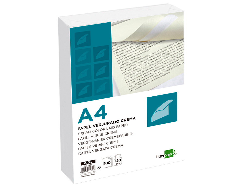 Papel Verge Liderpapel Din A4 120 Gr Creme Pack De 100 Folhas Papelaria Wook 8644