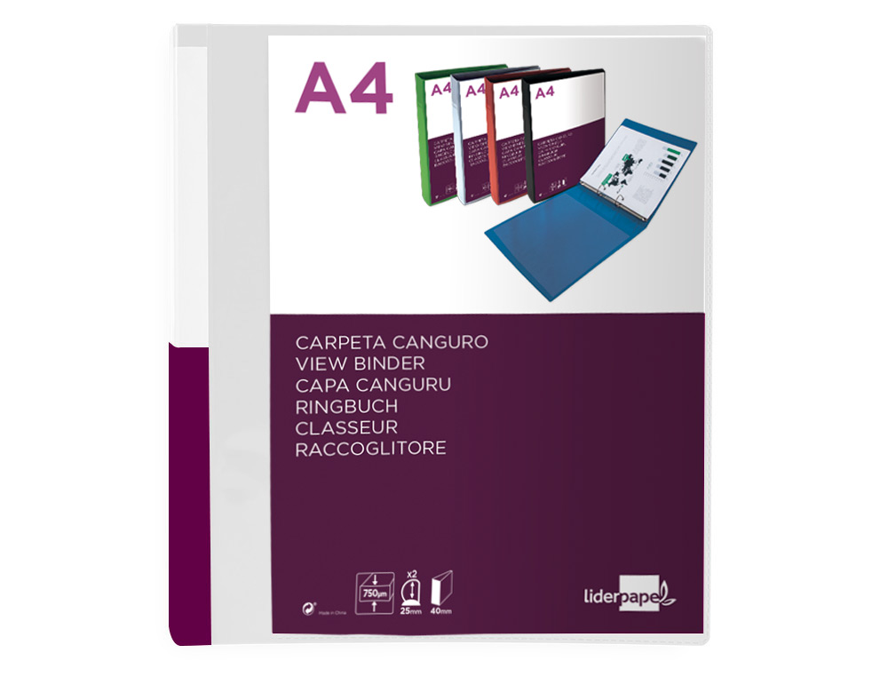Carpeta liderpapel canguro 2 anillas 25 mm mixtas polipropileno din a4 transparente ( Imagem 2 de 6 ) - Preview