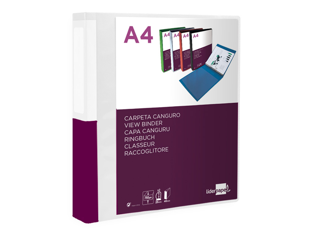 Carpeta liderpapel canguro 2 anillas 25 mm mixtas polipropileno din a4 transparente ( Imagem 3 de 6 ) - Preview