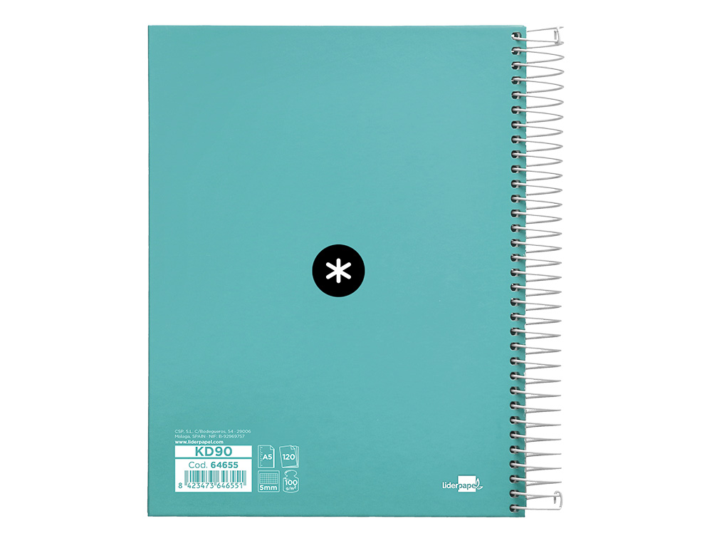 Spiral notebook, Liderpapel Din A5, Antarctica brand, 120 sheets, 100gsm paper, 5mm grid, 5 colored bands, mint color. ( Imagem 3 de 12 ) - Preview