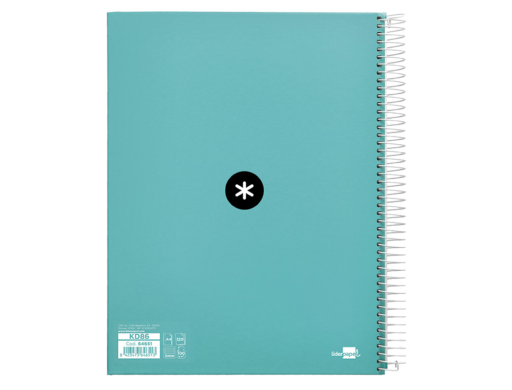 Caderno espiral liderpapel din a4 antartik 120 f 100 gr quadricula 5mm 5 bandas de cores cor menta ( Imagem 4 de 12 ) - Preview
