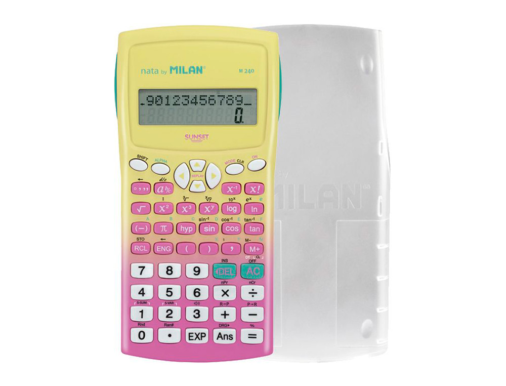Calculadora milan cientifica m240 sunset tapa translucida 2 lineas 240 funciones 10+2 digitos color rosa /amarillo ( Imagem 2 de 5 ) - Preview