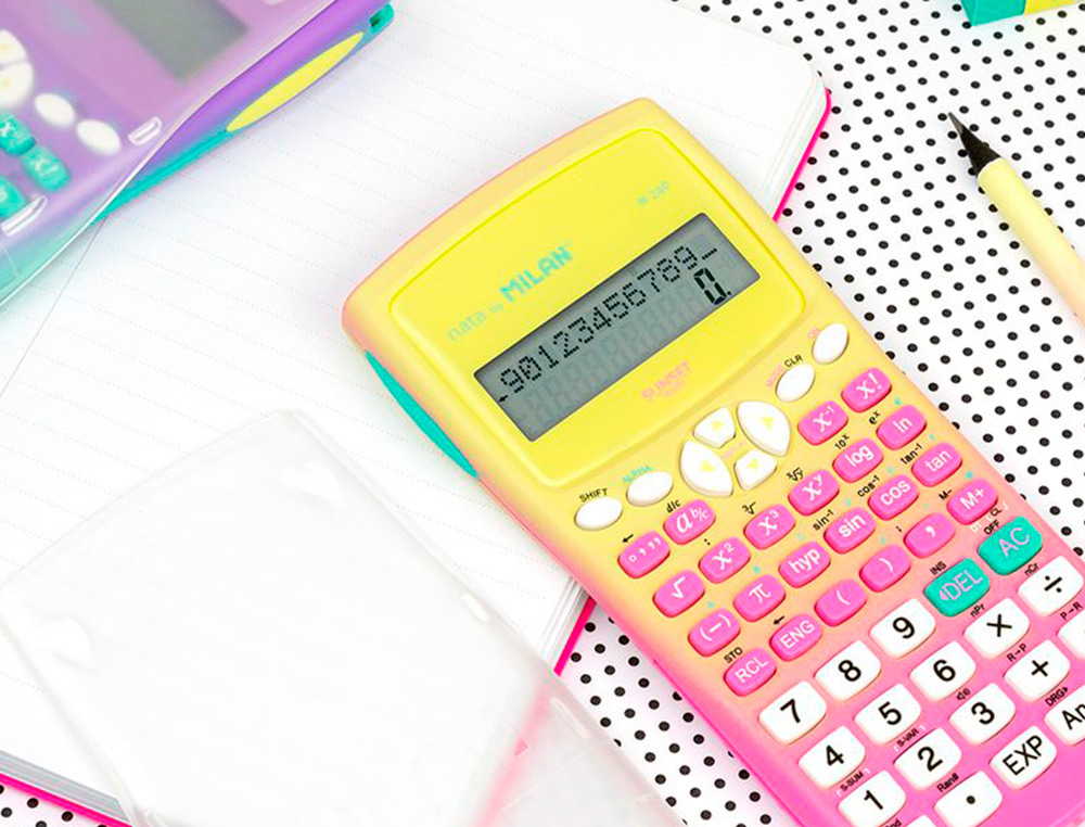 Calculadora milan cientifica m240 sunset tapa translucida 2 lineas 240 funciones 10+2 digitos color rosa /amarillo ( Imagem 3 de 5 ) - Preview