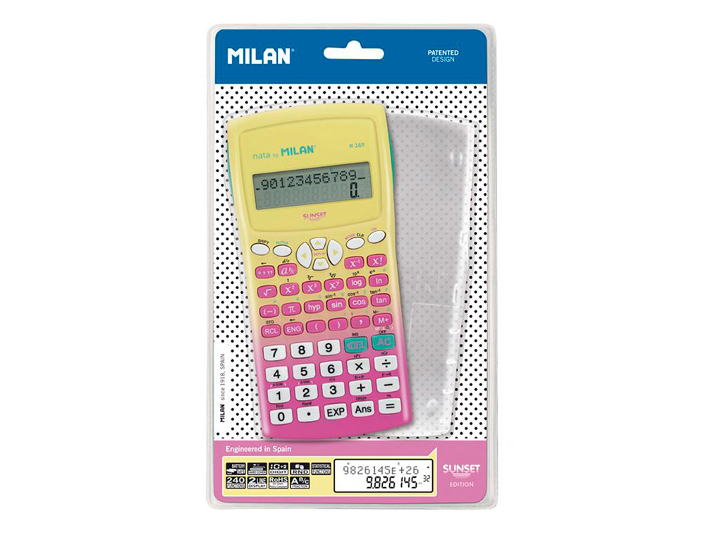 Calculadora milan cientifica m240 sunset tapa translucida 2 lineas 240 funciones 10+2 digitos color rosa /amarillo ( Imagem 5 de 5 ) - Preview