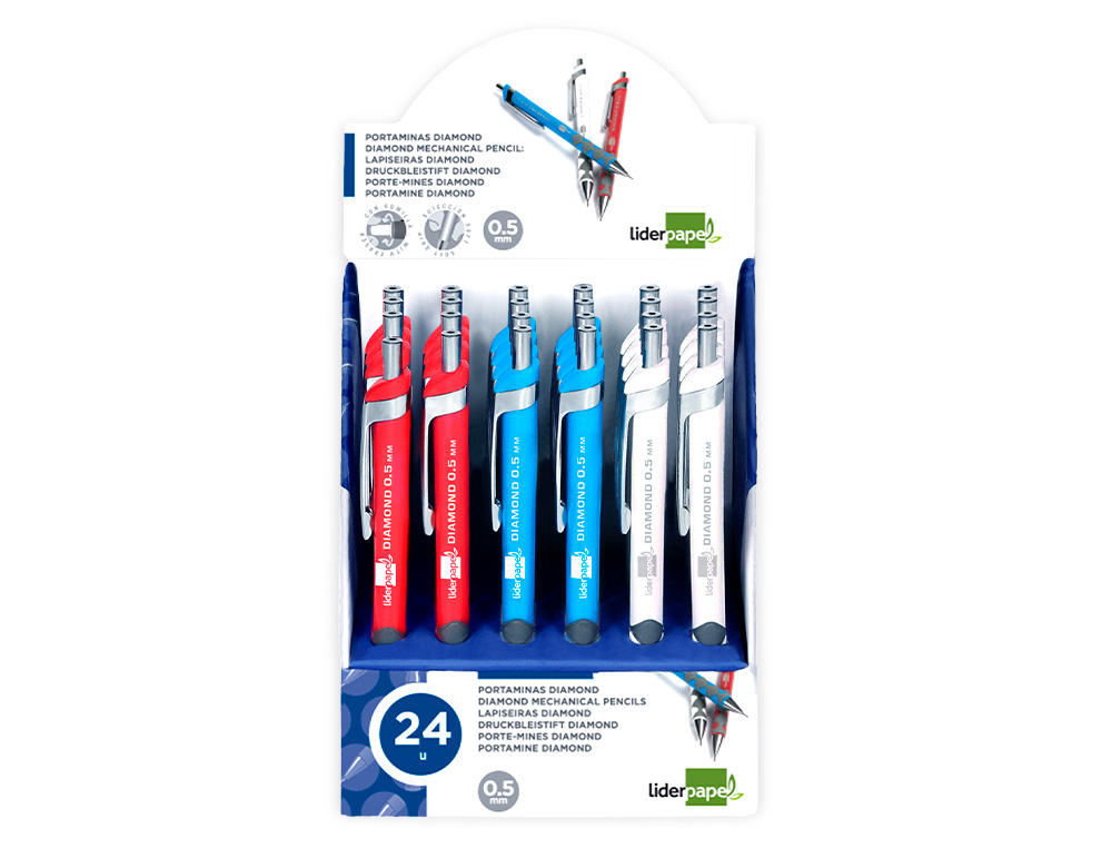 Lapiseira liderpapel diamond 0.5 mm com borracha e pega soft cores sortidas (24 unidades) ( Imagem 3 de 16 ) - Preview